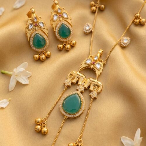 Shahi Emerald Kundan Necklace Set